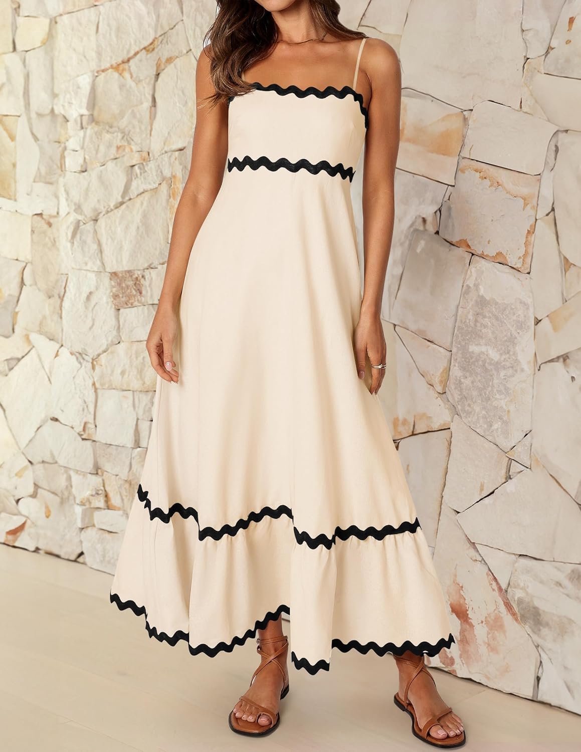 Women'S 2026 Summer Spaghetti Straps Sleeveless Backless Sundress Flowy Smocked Lace Swing a Line Midi Dress - mildlymama