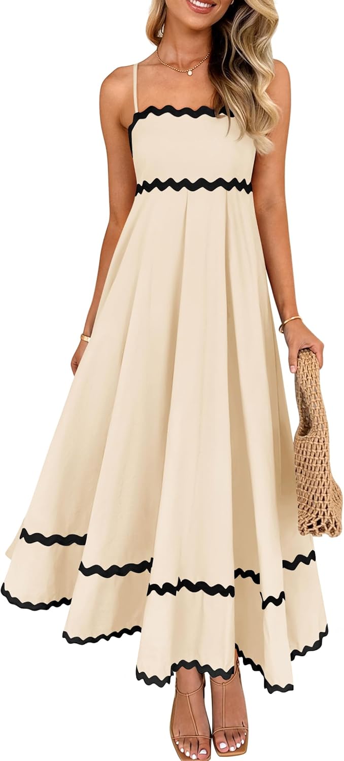 Women'S 2026 Summer Spaghetti Straps Sleeveless Backless Sundress Flowy Smocked Lace Swing a Line Midi Dress - mildlymama