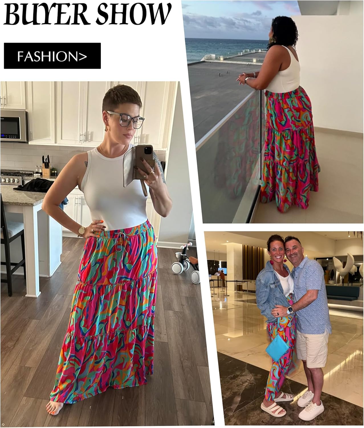 Womens Boho Maxi Skirt 2026 Summer Cruise Casual High Waist Tie Flowy Long Skirt with Pockets for Beach Vacation - mildlymama