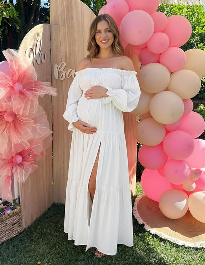 Women'S Boho off Shoulder Wedding Guest Dress 2026 Spring Summer Side Split Flowy a Line Long Maxi Dresses - mildlymama