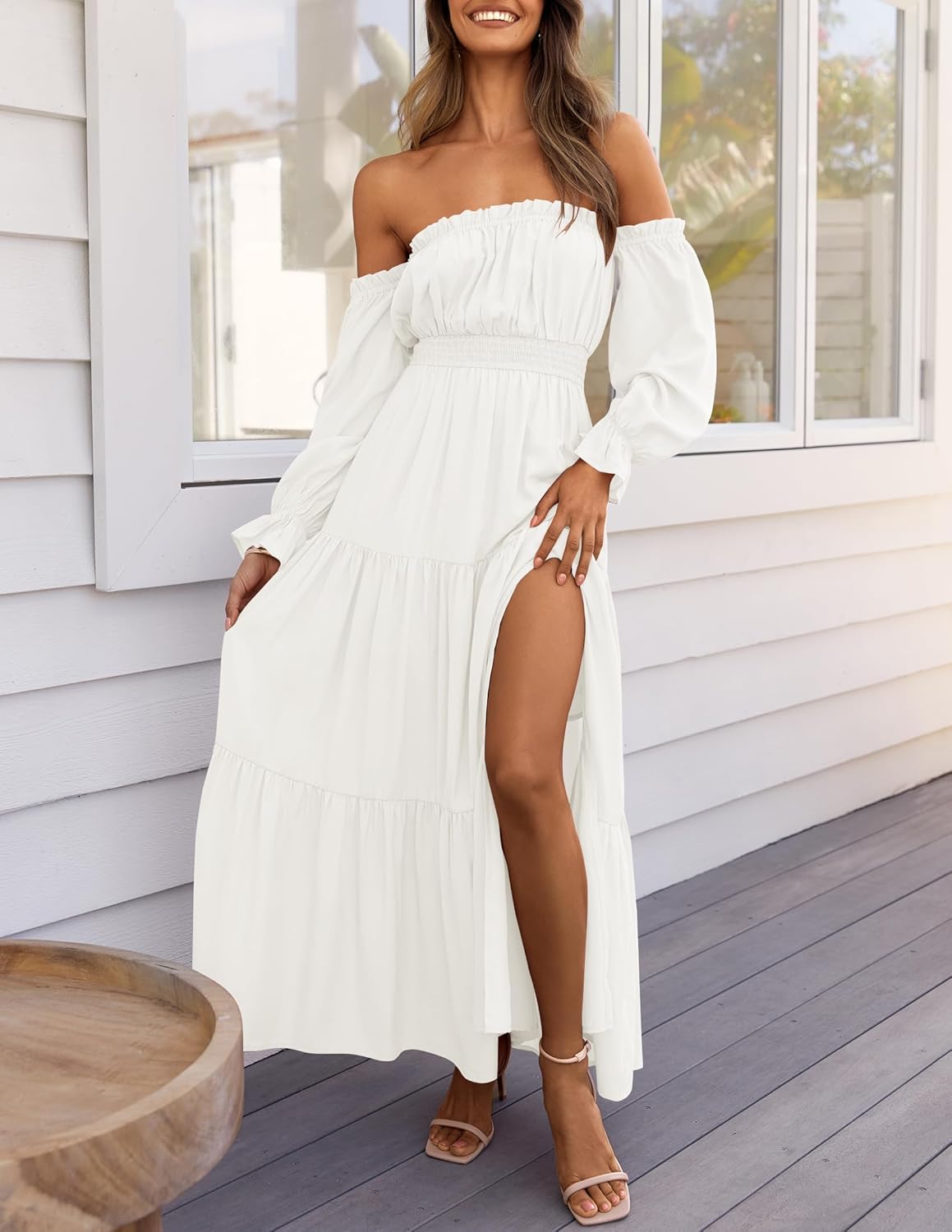 Women'S Boho off Shoulder Wedding Guest Dress 2026 Spring Summer Side Split Flowy a Line Long Maxi Dresses - mildlymama