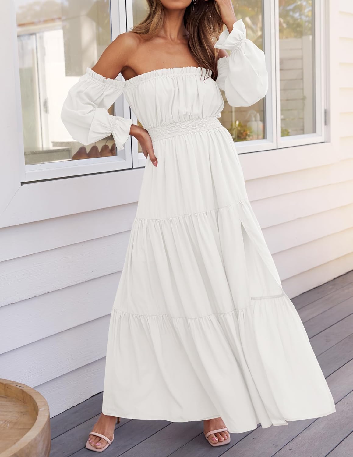 Women'S Boho off Shoulder Wedding Guest Dress 2026 Spring Summer Side Split Flowy a Line Long Maxi Dresses - mildlymama