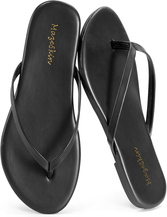 Women'S Memory Foam Comfortable Flat Thong Sandals Dressy Summer Beach Leather Slide Flip Flops - mildlymama