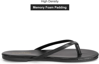 Women'S Memory Foam Comfortable Flat Thong Sandals Dressy Summer Beach Leather Slide Flip Flops - mildlymama
