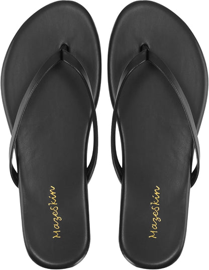 Women'S Memory Foam Comfortable Flat Thong Sandals Dressy Summer Beach Leather Slide Flip Flops - mildlymama