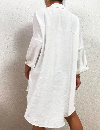 Womens Modern Swimsuit Cover up Blouse Button down Shirt Dresses Tops - mildlymama