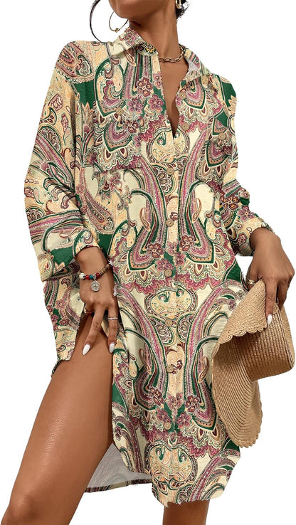 Womens Modern Swimsuit Cover up Blouse Button down Shirt Dresses Tops - mildlymama