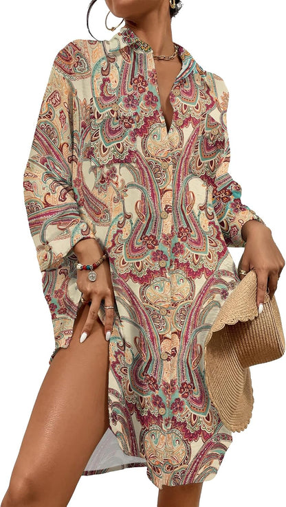 Womens Modern Swimsuit Cover up Blouse Button down Shirt Dresses Tops - mildlymama