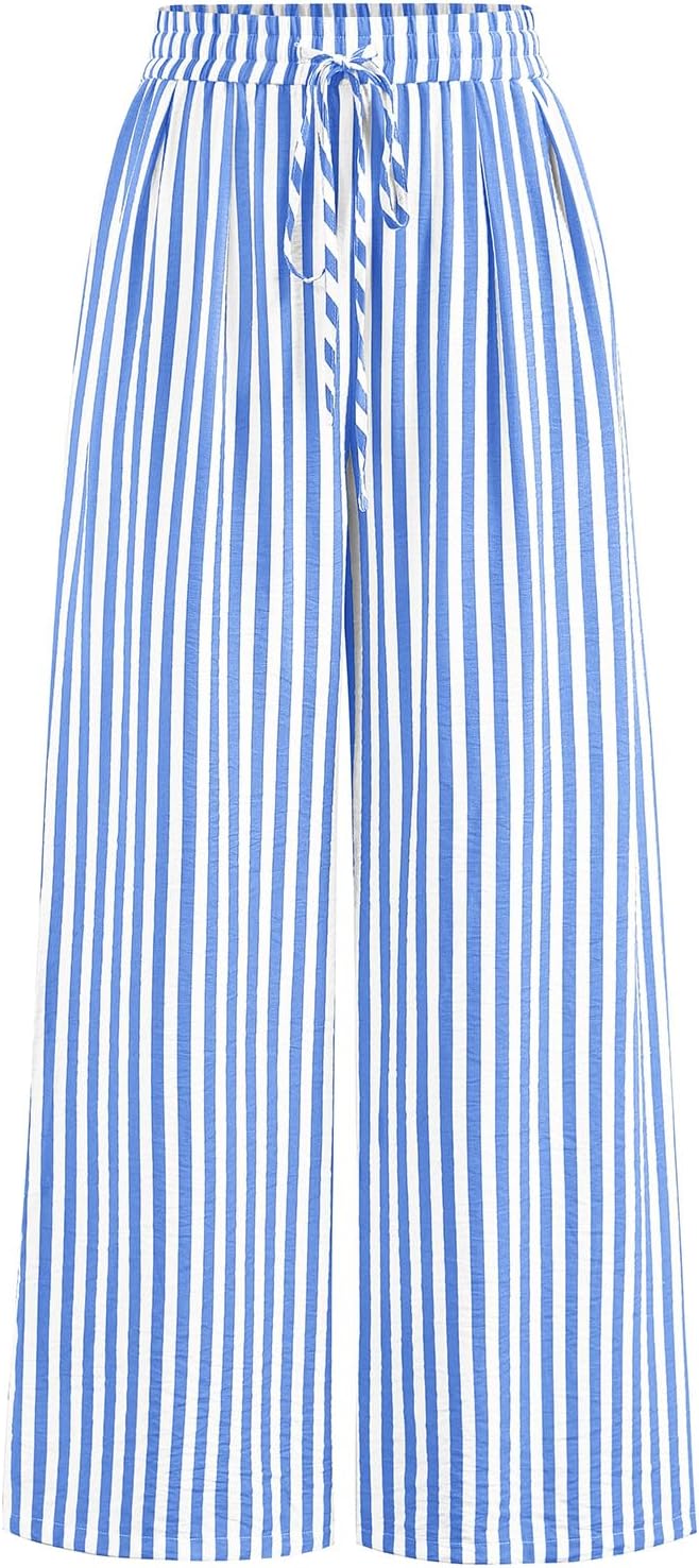 Womens Pants Elastic Waist Floral Lightweight Palazzo Pants for Women Casual Lounge Wide Leg Pants Woman - mildlymama
