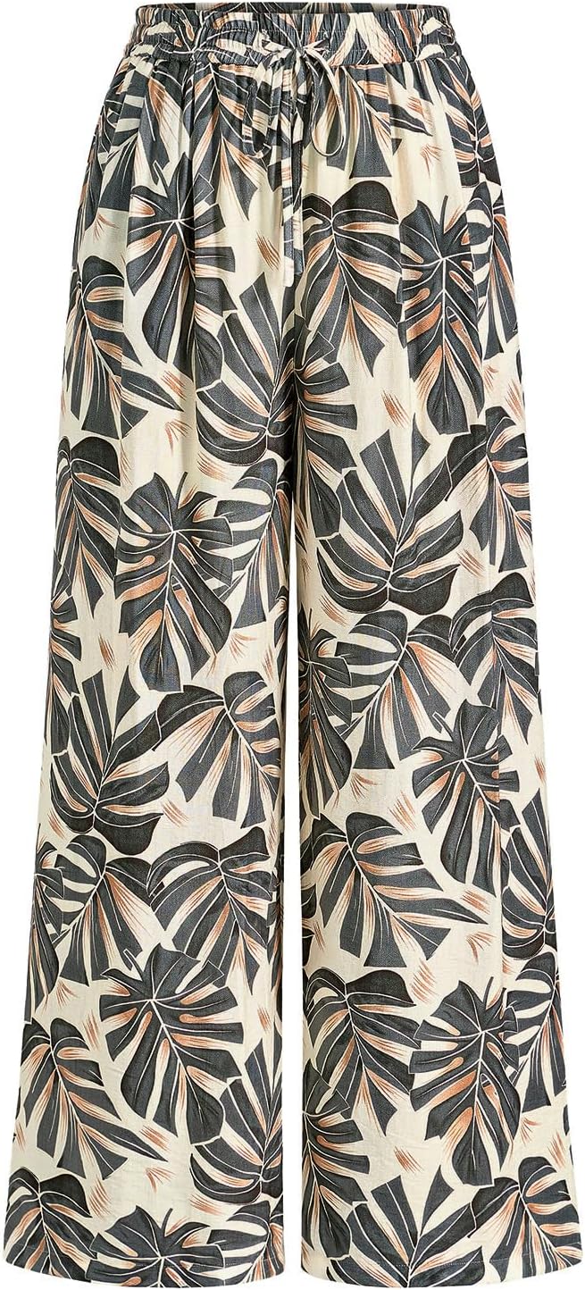 Womens Pants Elastic Waist Floral Lightweight Palazzo Pants for Women Casual Lounge Wide Leg Pants Woman - mildlymama