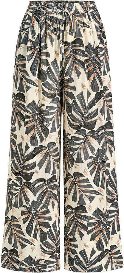 Womens Pants Elastic Waist Floral Lightweight Palazzo Pants for Women Casual Lounge Wide Leg Pants Woman - mildlymama