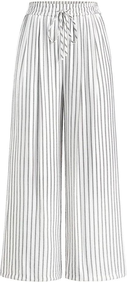 Womens Pants Elastic Waist Floral Lightweight Palazzo Pants for Women Casual Lounge Wide Leg Pants Woman - mildlymama