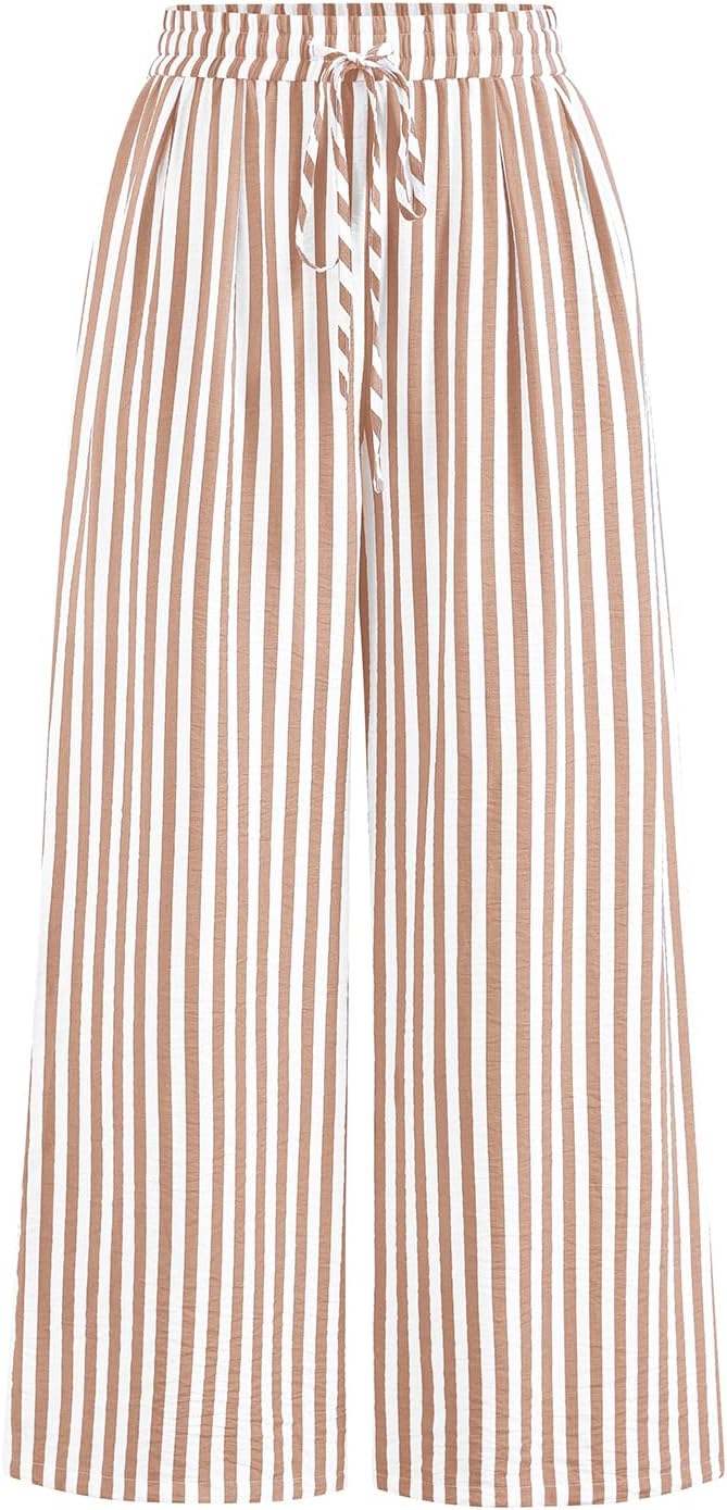 Womens Pants Elastic Waist Floral Lightweight Palazzo Pants for Women Casual Lounge Wide Leg Pants Woman - mildlymama