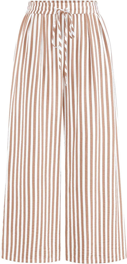 Womens Pants Elastic Waist Floral Lightweight Palazzo Pants for Women Casual Lounge Wide Leg Pants Woman - mildlymama