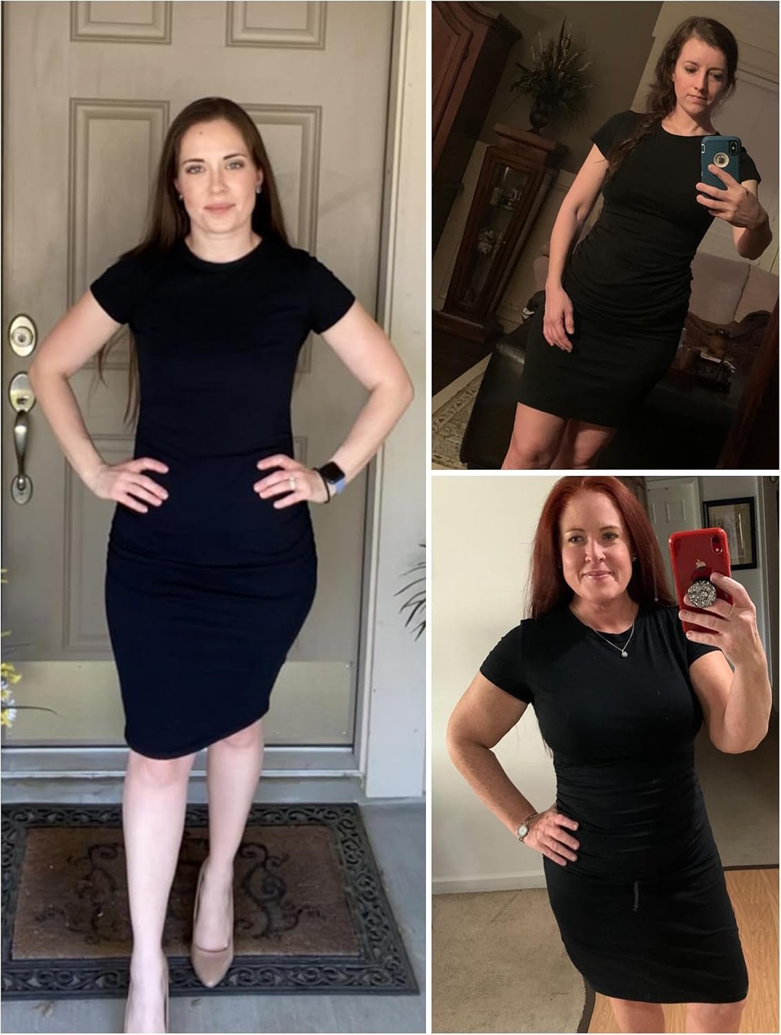 Women'S Short Sleeve Ruched Casual Sundress Midi Bodycon T Shirt Dress - mildlymama