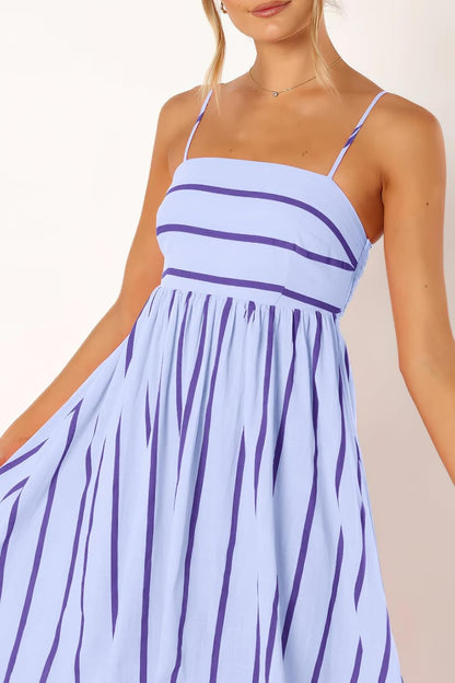 Women'S Striped Back Smocked Maxi Dress Sexy Spaghetti Strap Cut Out Flowy Swing Long Dress - mildlymama