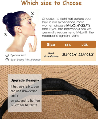 Womens Sun Straw Hat Wide Brim UPF 80 Summer Hat Foldable Packable Floppy Beach Hats for Women - mildlymama