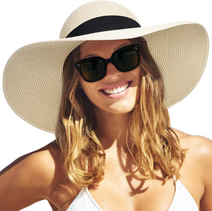 Womens Sun Straw Hat Wide Brim UPF 80 Summer Hat Foldable Packable Floppy Beach Hats for Women - mildlymama