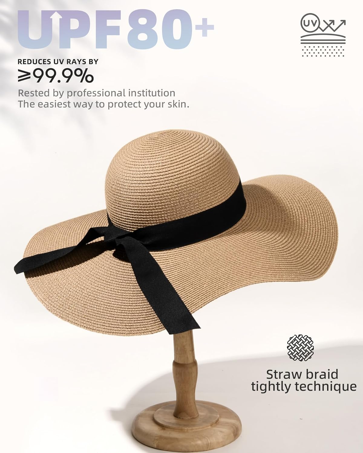 Womens Sun Straw Hat Wide Brim UPF 80 Summer Hat Foldable Packable Floppy Beach Hats for Women - mildlymama