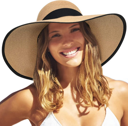 Womens Sun Straw Hat Wide Brim UPF 80 Summer Hat Foldable Packable Floppy Beach Hats for Women - mildlymama