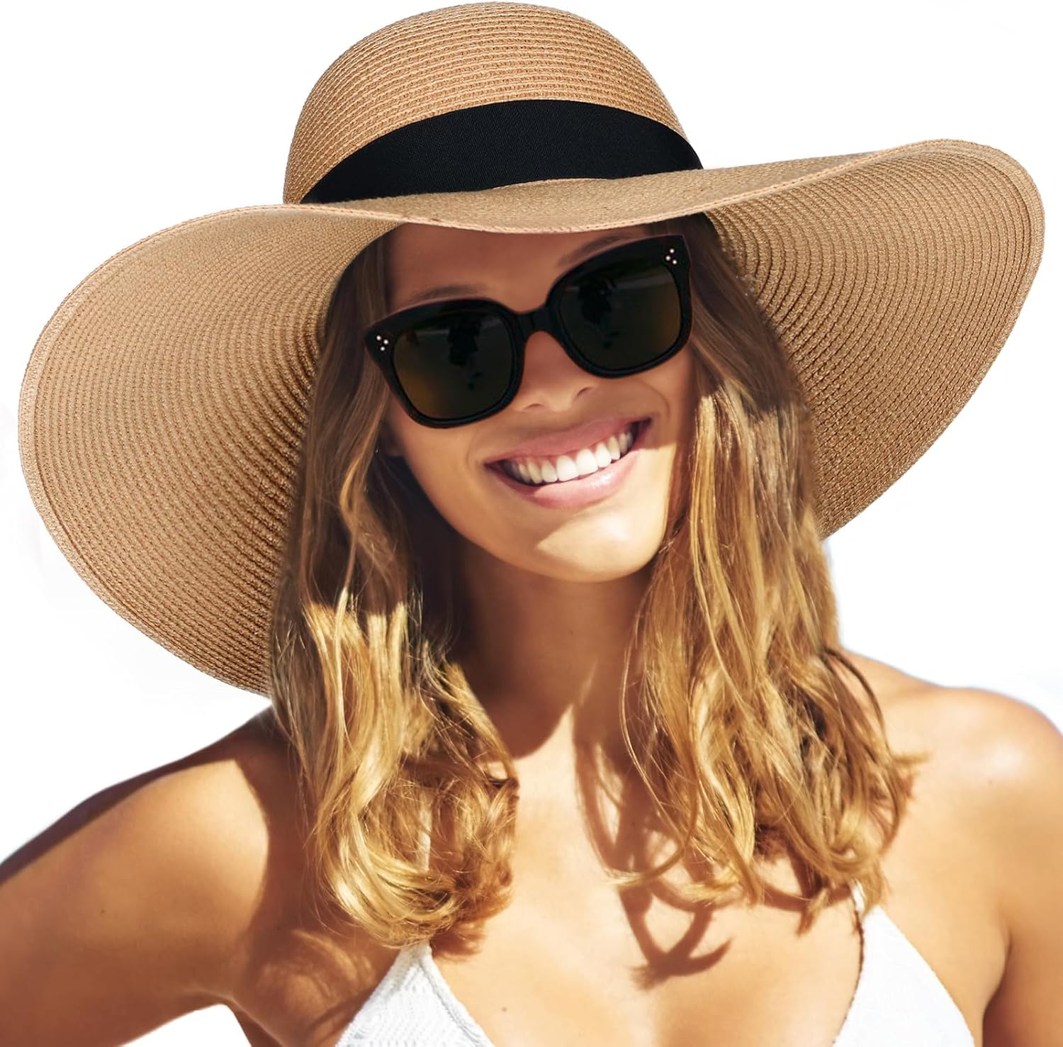 Womens Sun Straw Hat Wide Brim UPF 80 Summer Hat Foldable Packable Floppy Beach Hats for Women - mildlymama