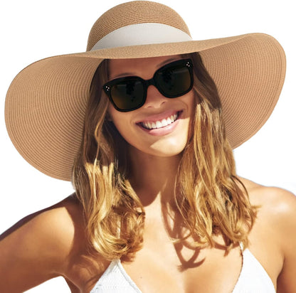 Womens Sun Straw Hat Wide Brim UPF 80 Summer Hat Foldable Packable Floppy Beach Hats for Women - mildlymama