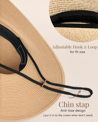 Womens Sun Straw Hat Wide Brim UPF 80 Summer Hat Foldable Packable Floppy Beach Hats for Women - mildlymama