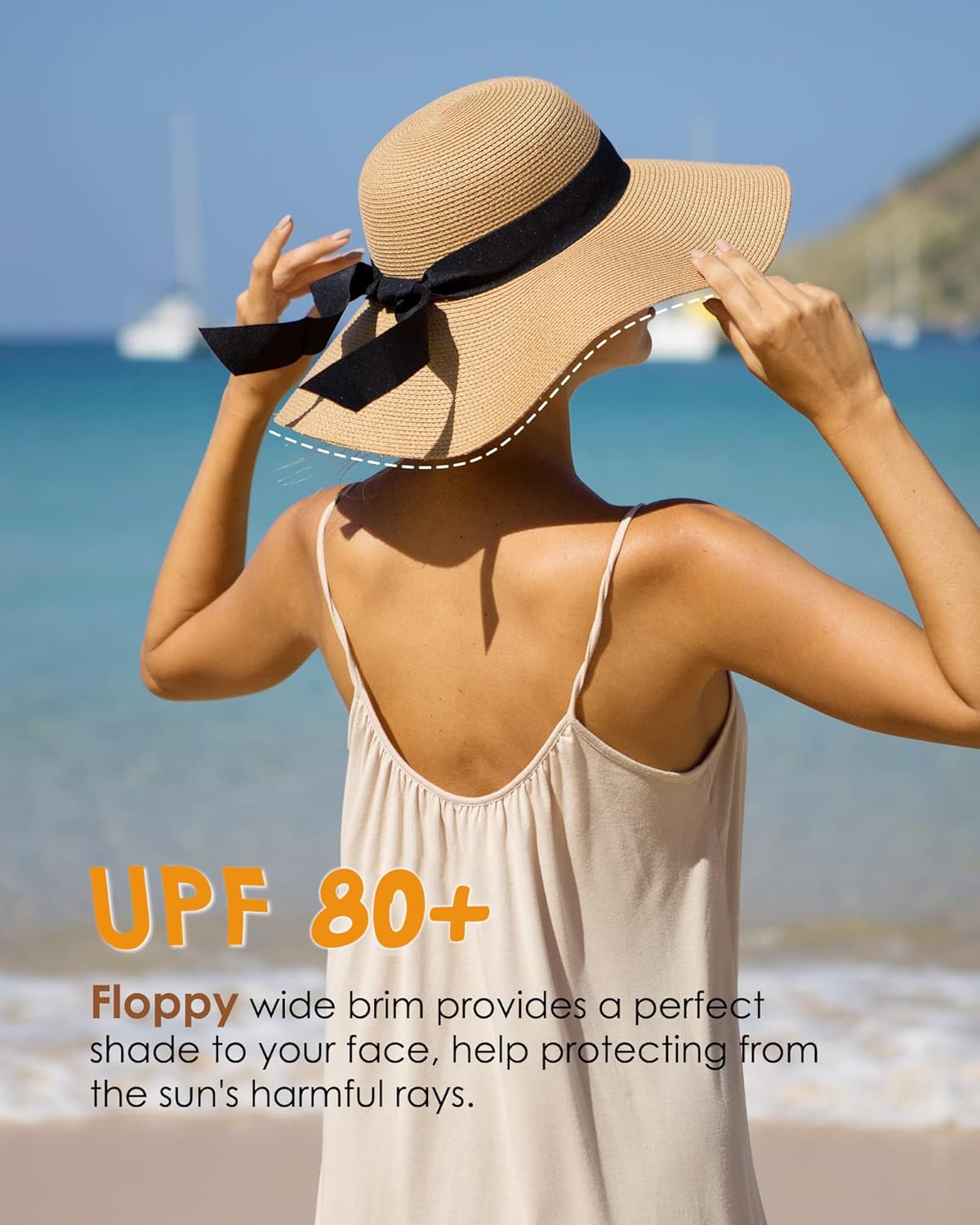 Womens Sun Straw Hat Wide Brim UPF 80 Summer Hat Foldable Packable Floppy Beach Hats for Women - mildlymama