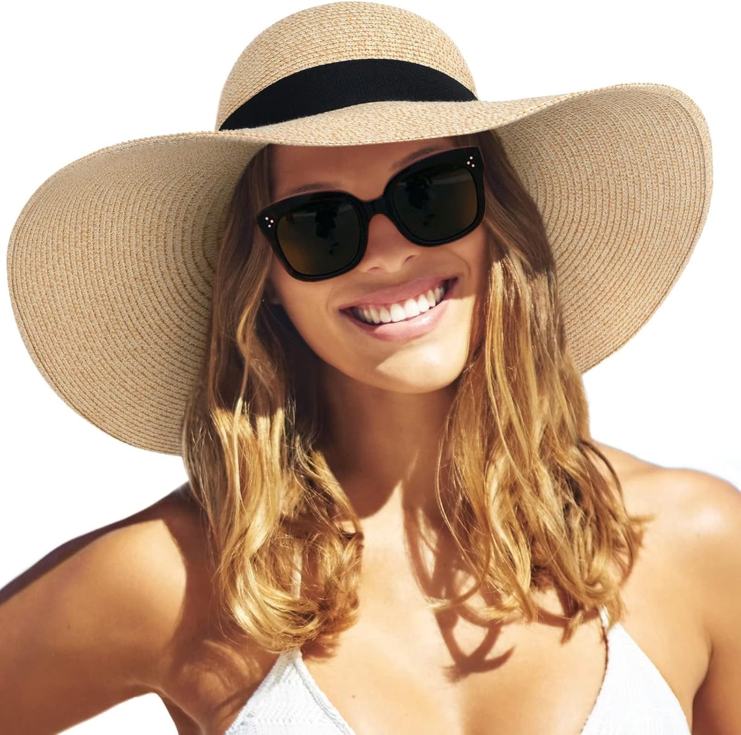 Womens Sun Straw Hat Wide Brim UPF 80 Summer Hat Foldable Packable Floppy Beach Hats for Women - mildlymama