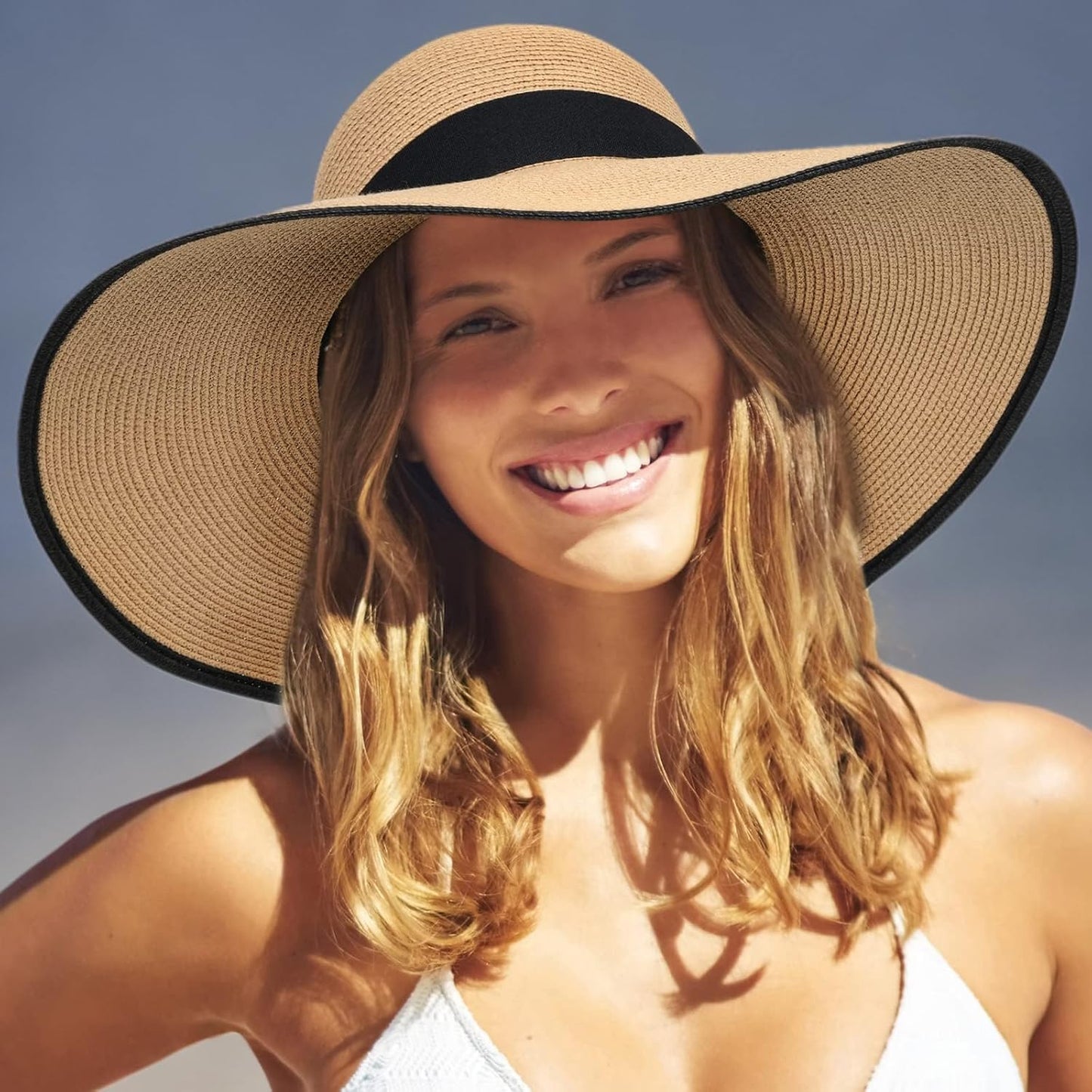 Womens Sun Straw Hat Wide Brim UPF 80 Summer Hat Foldable Packable Floppy Beach Hats for Women - mildlymama