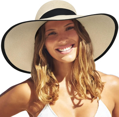 Womens Sun Straw Hat Wide Brim UPF 80 Summer Hat Foldable Packable Floppy Beach Hats for Women - mildlymama
