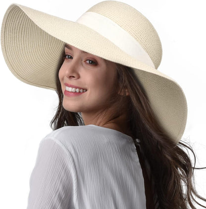 Womens Sun Straw Hat Wide Brim UPF 80 Summer Hat Foldable Packable Floppy Beach Hats for Women - mildlymama