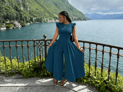 Wren | Ribbed Knit Ruffle Cap Sleeve Wide Leg Jumpsuit - mildlymama
