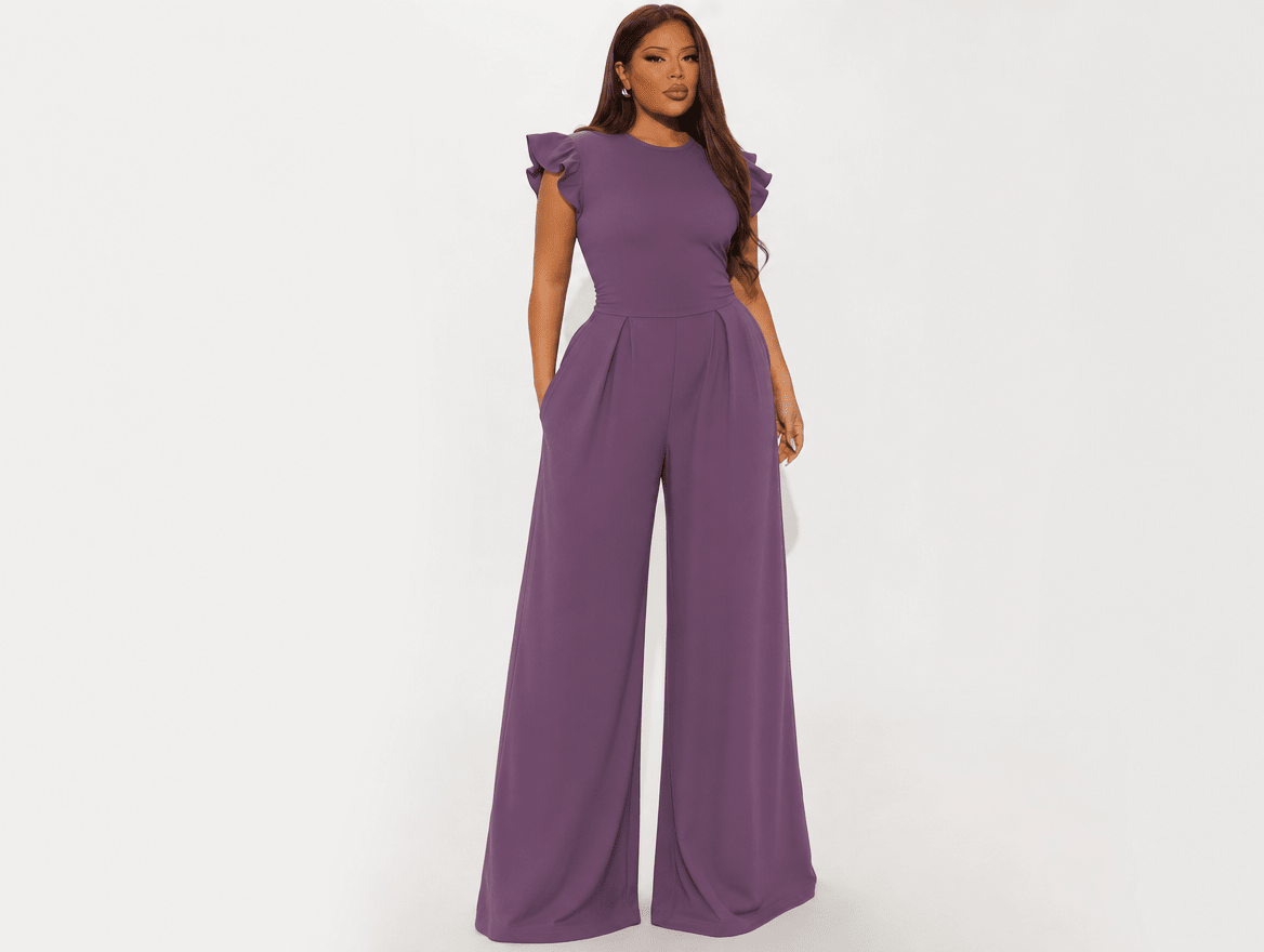 Wren | Ribbed Knit Ruffle Cap Sleeve Wide Leg Jumpsuit - mildlymama