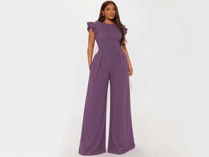 Wren | Ribbed Knit Ruffle Cap Sleeve Wide Leg Jumpsuit - mildlymama