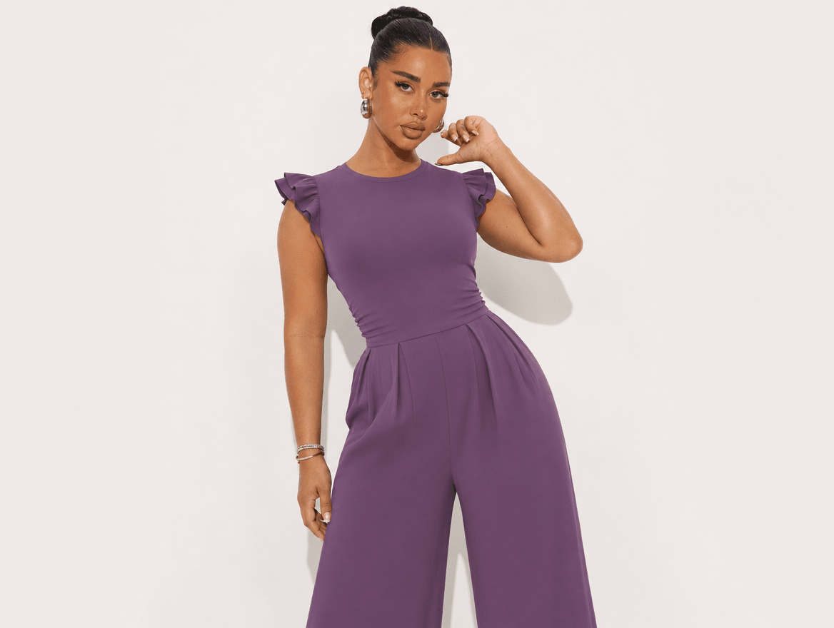 Wren | Ribbed Knit Ruffle Cap Sleeve Wide Leg Jumpsuit - mildlymama