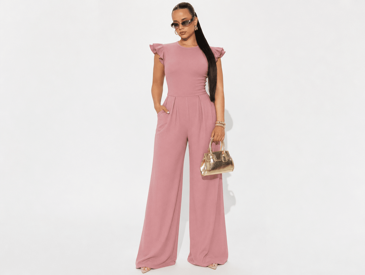 Wren | Ribbed Knit Ruffle Cap Sleeve Wide Leg Jumpsuit - mildlymama