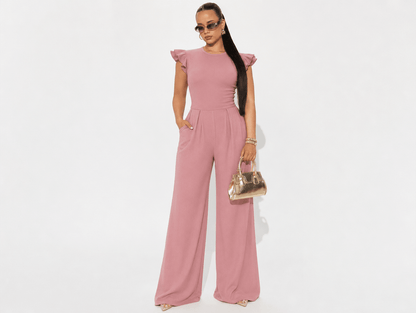 Wren | Ribbed Knit Ruffle Cap Sleeve Wide Leg Jumpsuit - mildlymama