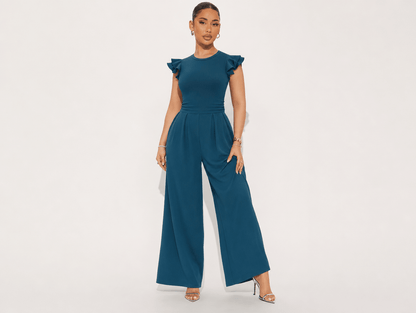 Wren | Ribbed Knit Ruffle Cap Sleeve Wide Leg Jumpsuit - mildlymama