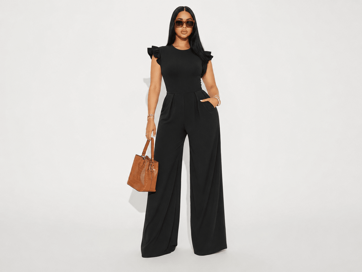 Wren | Ribbed Knit Ruffle Cap Sleeve Wide Leg Jumpsuit - mildlymama