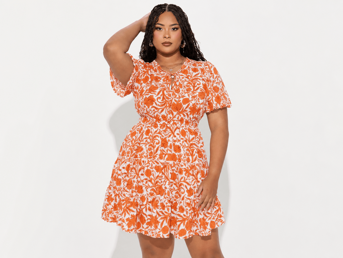 Zinnia | Floral V - Neck Puff Sleeve Tiered Ruffle A - Line Mini Dress - mildlymama