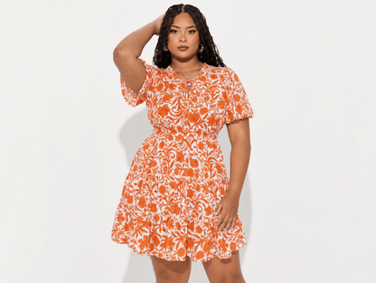 Zinnia | Floral V - Neck Puff Sleeve Tiered Ruffle A - Line Mini Dress - mildlymama